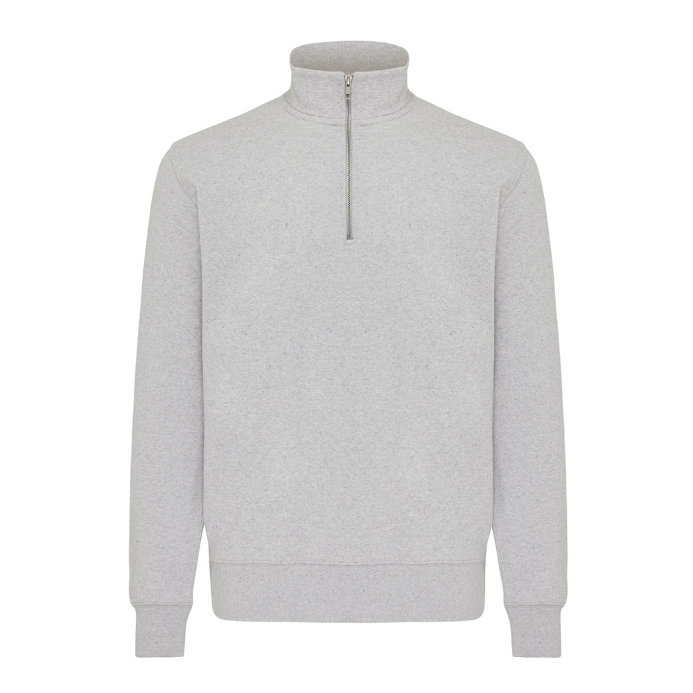 IQONIQ Elgon gerecycled katoen sweater met kwartritssluiting - light heather grey (± PMS light heather grey)