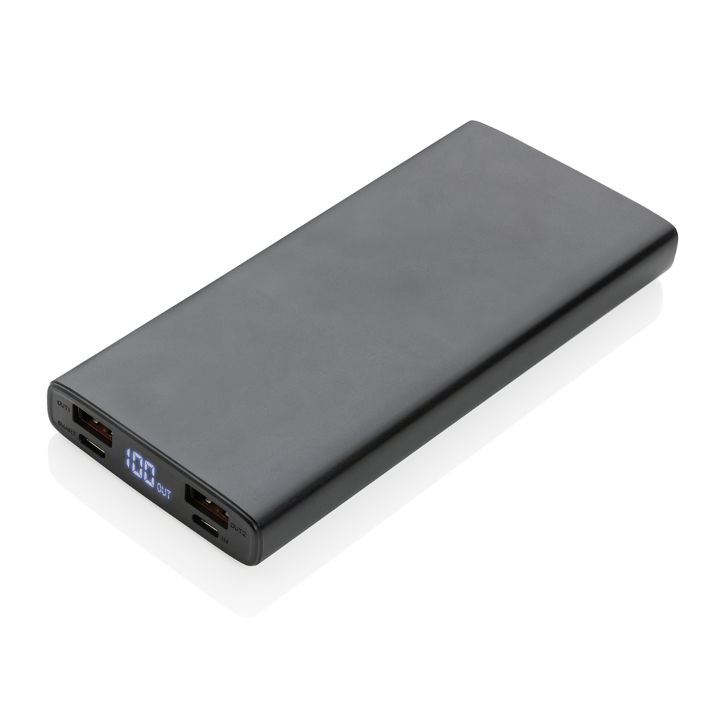 Aluminium 18W 10.000 mAh PD Powerbank - zwart (± PMS Black)