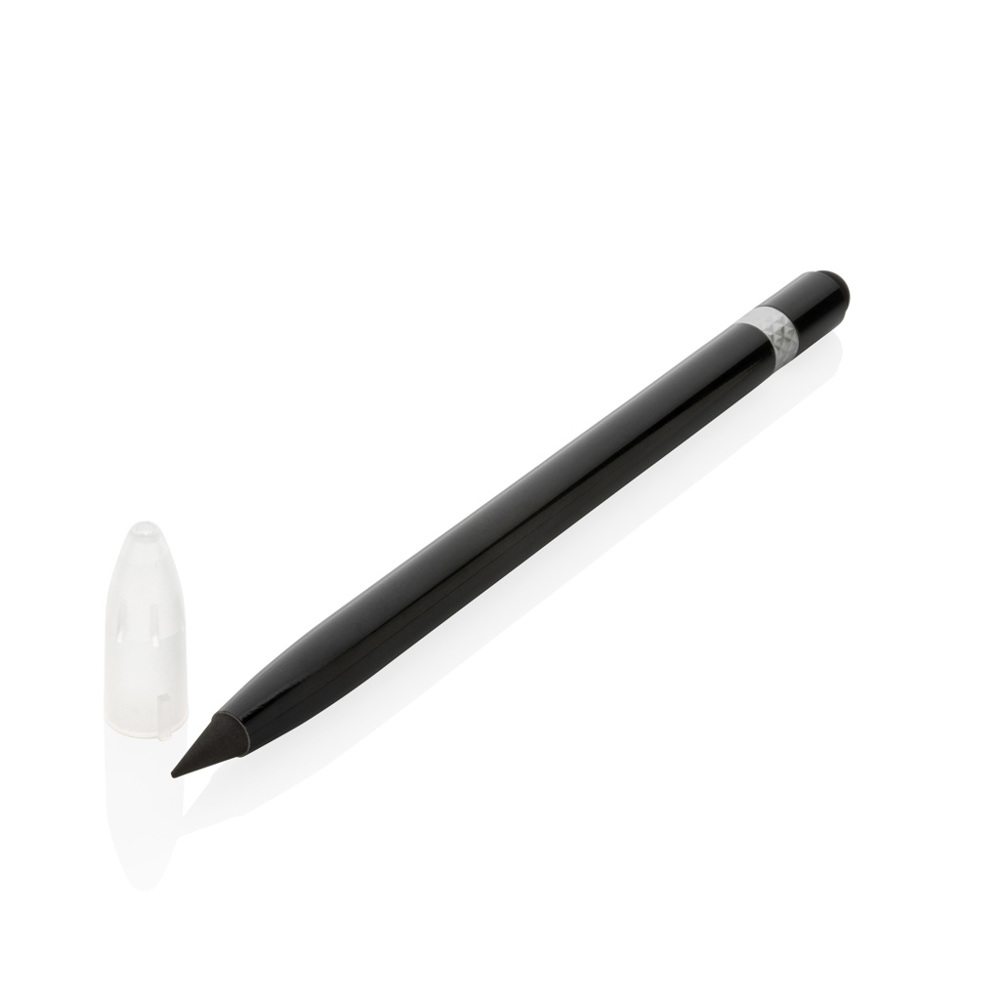 Aluminium inktloze pen met gum - zwart (± PMS Black)