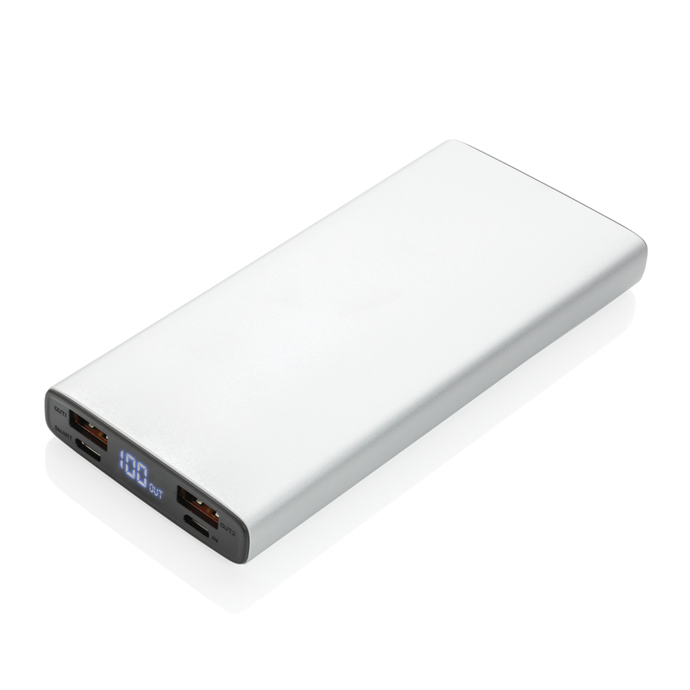 Aluminium 18W 10.000 mAh PD Powerbank - zilver (± PMS 428)