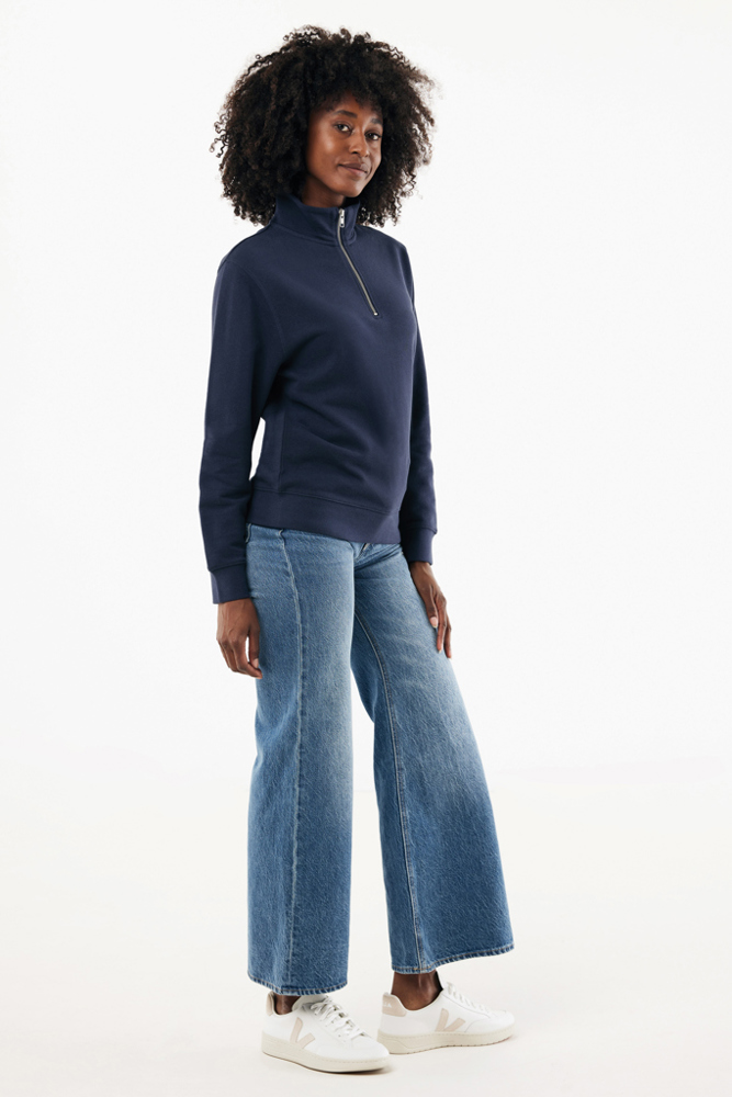 IQONIQ Elgon gerecycled katoen sweater met kwartritssluiting