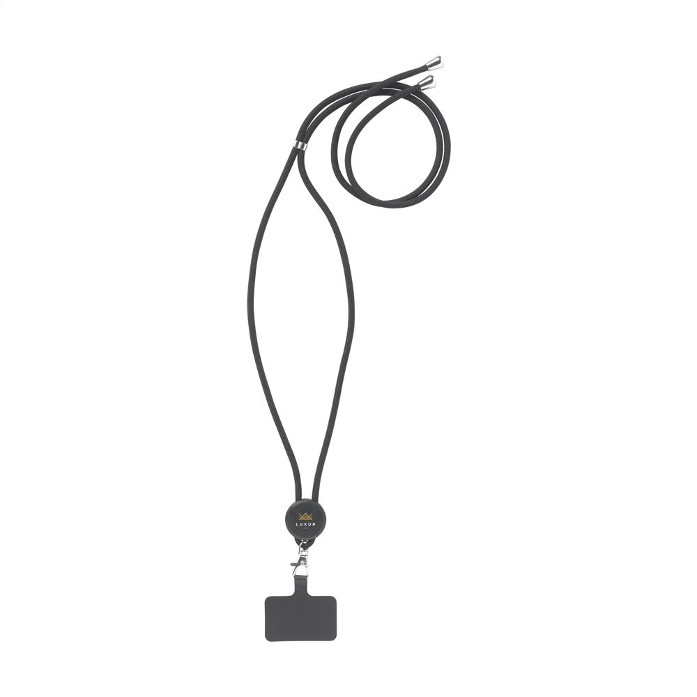 Lace Lanyard GRS RPET 0,5 cm telefoonkeycord - zwart