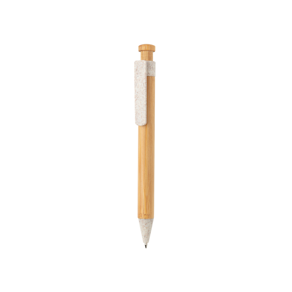 Bamboe pen met tarwestro clip - wit (± PMS White)