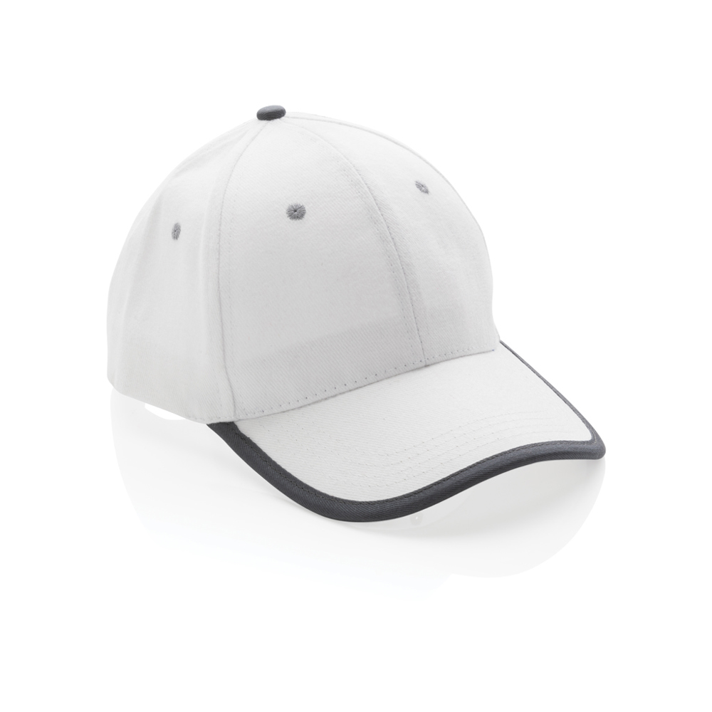 Impact AWARE™ 6 panel 280gr recycled katoen cap met bies - wit (± PMS White)