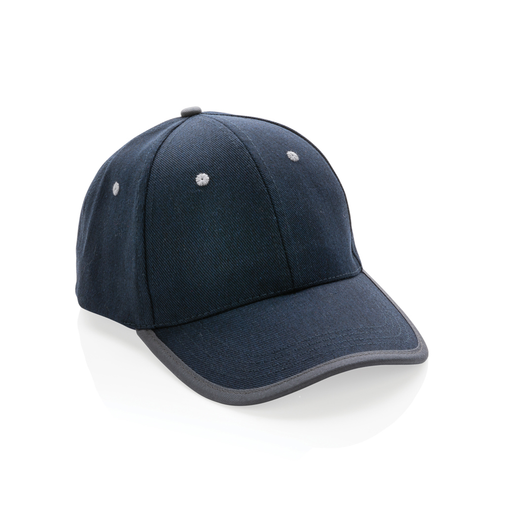 Impact AWARE™ 6 panel 280gr recycled katoen cap met bies - donkerblauw (± PMS 539)